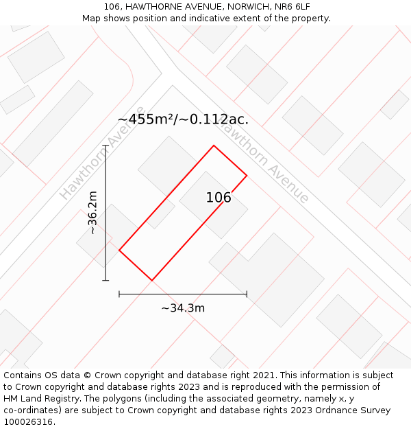 106, HAWTHORNE AVENUE, NORWICH, NR6 6LF: Plot and title map