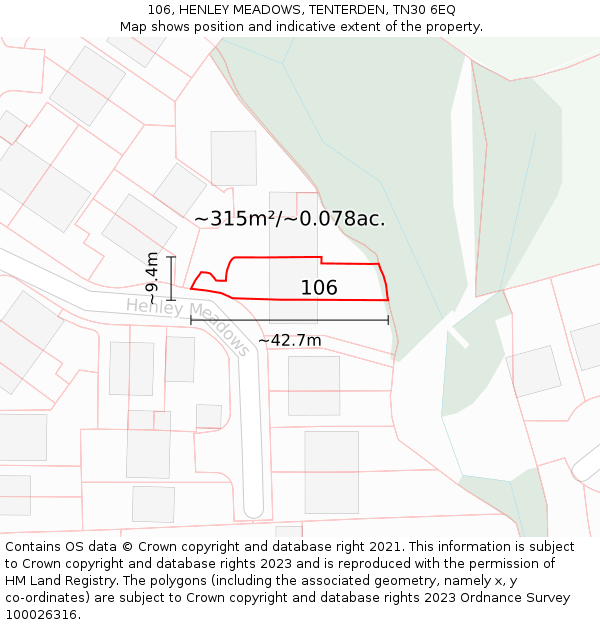 106, HENLEY MEADOWS, TENTERDEN, TN30 6EQ: Plot and title map