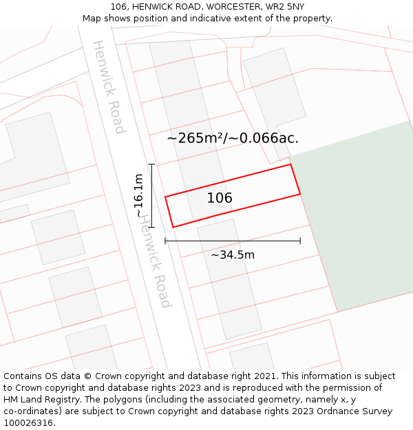 106, HENWICK ROAD, WORCESTER, WR2 5NY: Plot and title map