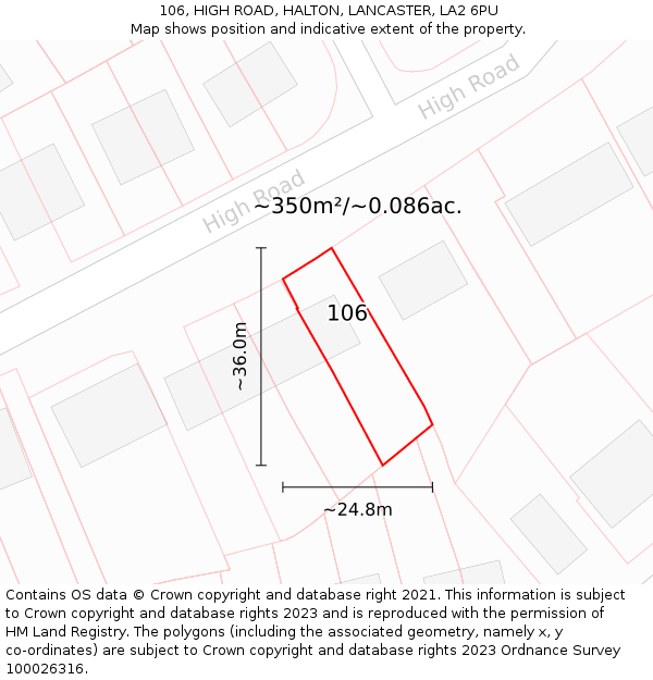 106, HIGH ROAD, HALTON, LANCASTER, LA2 6PU: Plot and title map