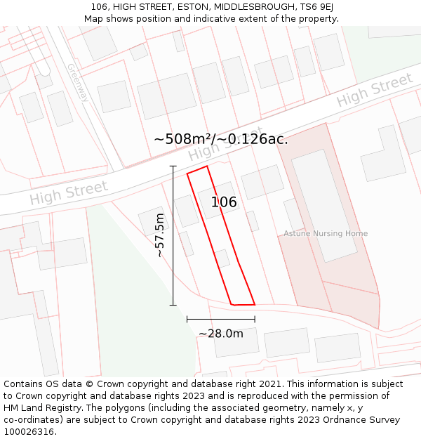 106, HIGH STREET, ESTON, MIDDLESBROUGH, TS6 9EJ: Plot and title map