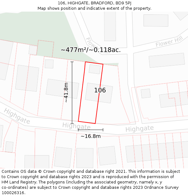 106, HIGHGATE, BRADFORD, BD9 5PJ: Plot and title map