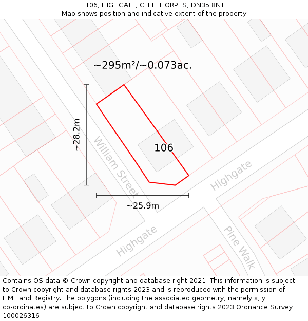 106, HIGHGATE, CLEETHORPES, DN35 8NT: Plot and title map