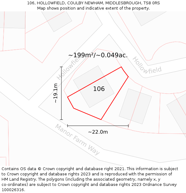 106, HOLLOWFIELD, COULBY NEWHAM, MIDDLESBROUGH, TS8 0RS: Plot and title map