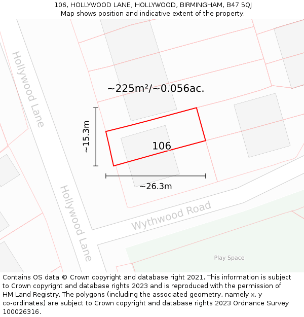 106, HOLLYWOOD LANE, HOLLYWOOD, BIRMINGHAM, B47 5QJ: Plot and title map