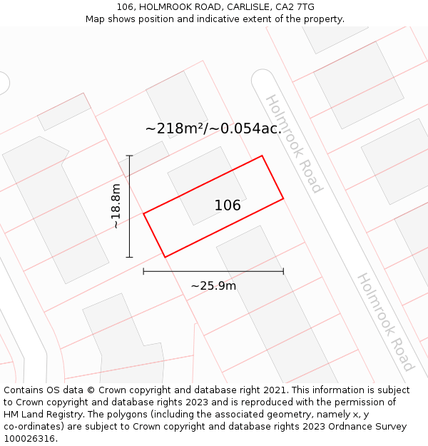 106, HOLMROOK ROAD, CARLISLE, CA2 7TG: Plot and title map