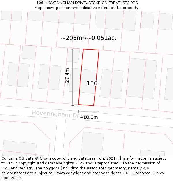106, HOVERINGHAM DRIVE, STOKE-ON-TRENT, ST2 9PS: Plot and title map