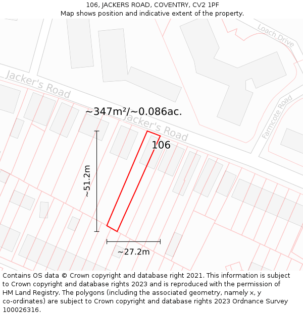 106, JACKERS ROAD, COVENTRY, CV2 1PF: Plot and title map