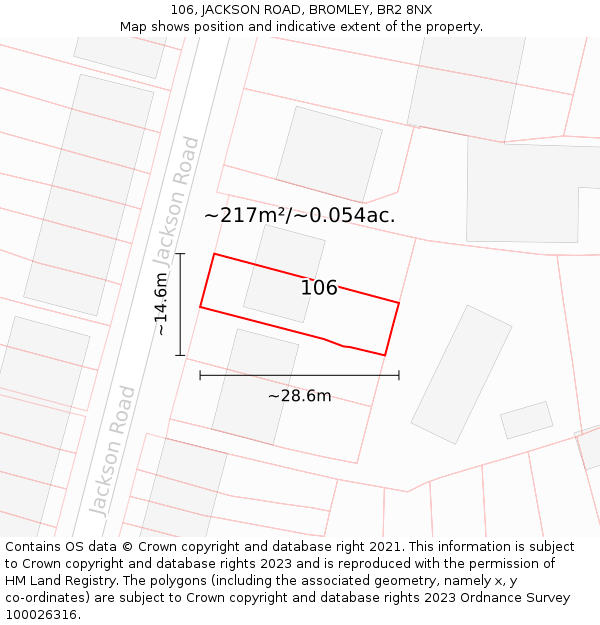 106, JACKSON ROAD, BROMLEY, BR2 8NX: Plot and title map