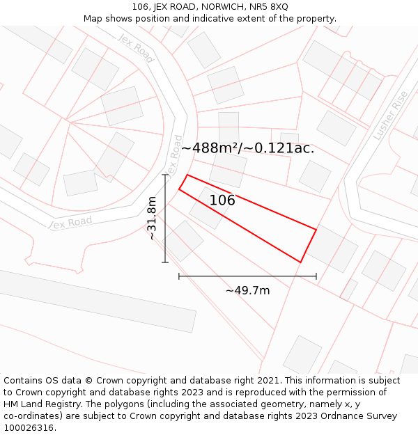 106, JEX ROAD, NORWICH, NR5 8XQ: Plot and title map