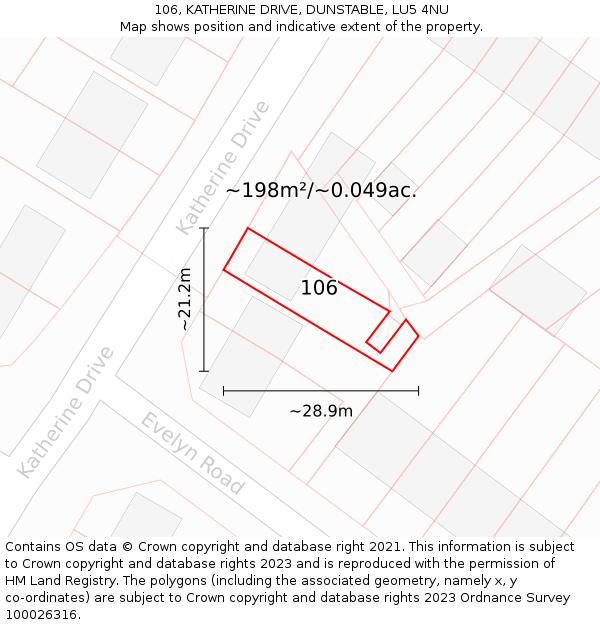 106, KATHERINE DRIVE, DUNSTABLE, LU5 4NU: Plot and title map