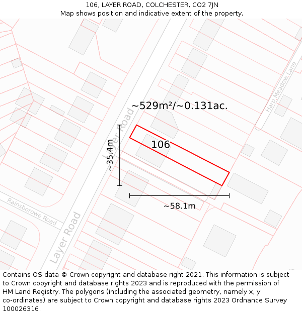 106, LAYER ROAD, COLCHESTER, CO2 7JN: Plot and title map