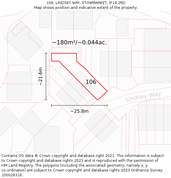 106, LINDSEY WAY, STOWMARKET, IP14 2RD: Plot and title map