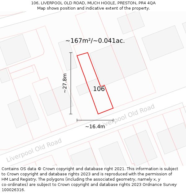 106, LIVERPOOL OLD ROAD, MUCH HOOLE, PRESTON, PR4 4QA: Plot and title map