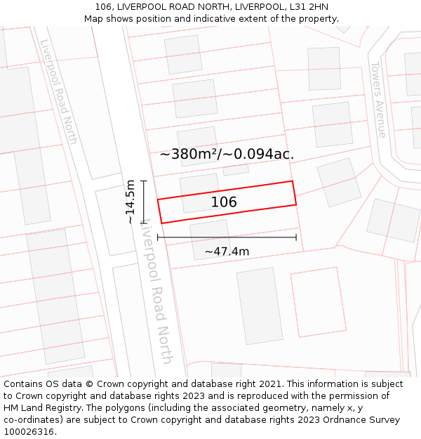 106, LIVERPOOL ROAD NORTH, LIVERPOOL, L31 2HN: Plot and title map