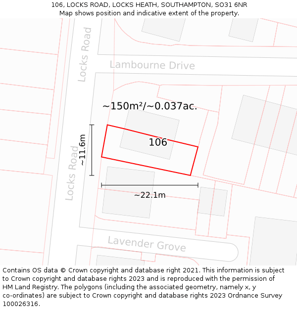 106, LOCKS ROAD, LOCKS HEATH, SOUTHAMPTON, SO31 6NR: Plot and title map