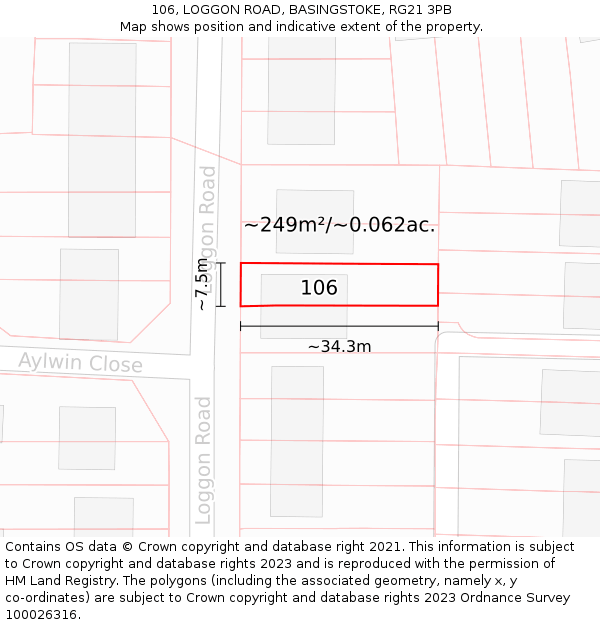 106, LOGGON ROAD, BASINGSTOKE, RG21 3PB: Plot and title map