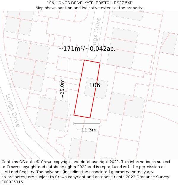 106, LONGS DRIVE, YATE, BRISTOL, BS37 5XP: Plot and title map