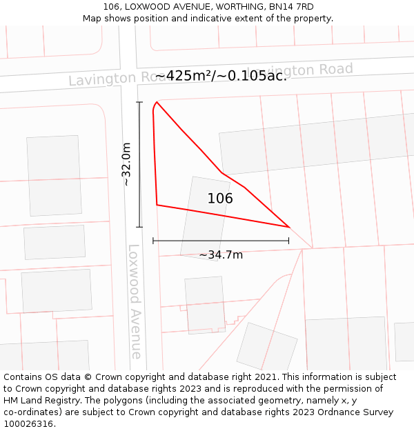 106, LOXWOOD AVENUE, WORTHING, BN14 7RD: Plot and title map