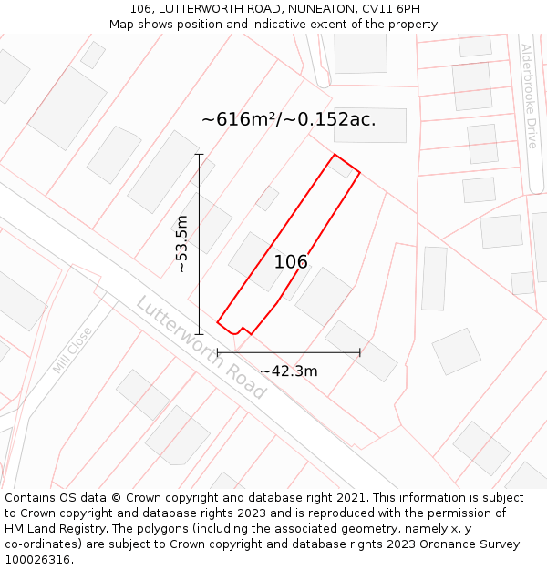 106, LUTTERWORTH ROAD, NUNEATON, CV11 6PH: Plot and title map