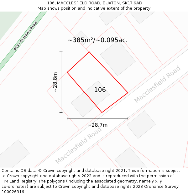 106, MACCLESFIELD ROAD, BUXTON, SK17 9AD: Plot and title map