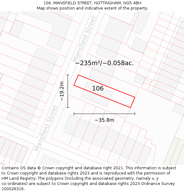 106, MANSFIELD STREET, NOTTINGHAM, NG5 4BH: Plot and title map