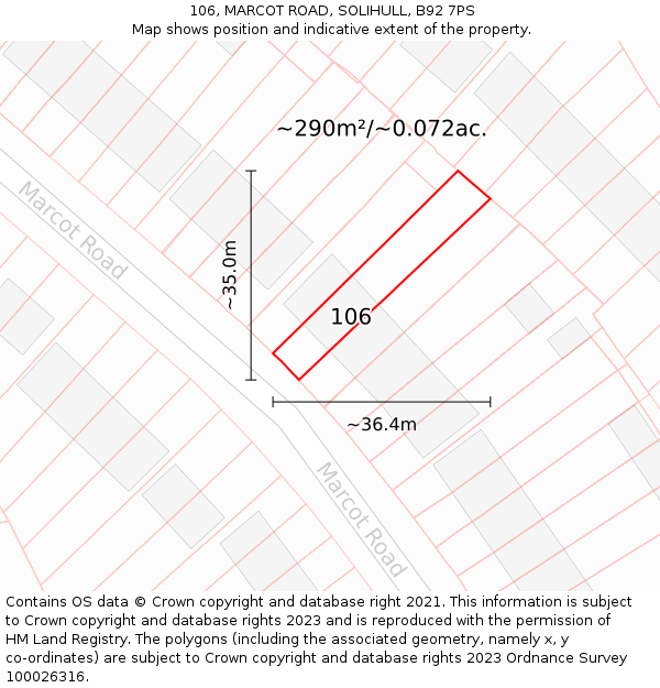 106, MARCOT ROAD, SOLIHULL, B92 7PS: Plot and title map