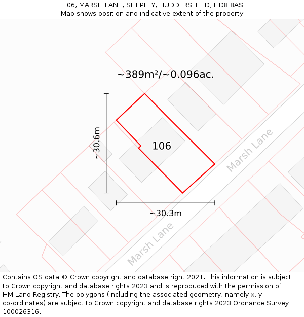 106, MARSH LANE, SHEPLEY, HUDDERSFIELD, HD8 8AS: Plot and title map