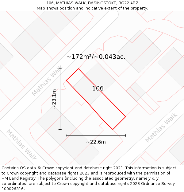 106, MATHIAS WALK, BASINGSTOKE, RG22 4BZ: Plot and title map