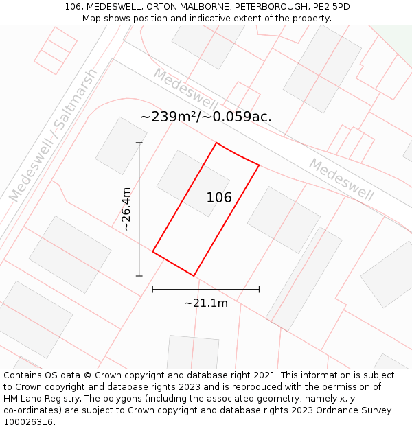 106, MEDESWELL, ORTON MALBORNE, PETERBOROUGH, PE2 5PD: Plot and title map