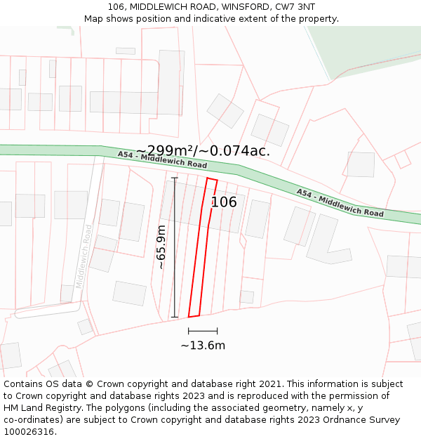 106, MIDDLEWICH ROAD, WINSFORD, CW7 3NT: Plot and title map