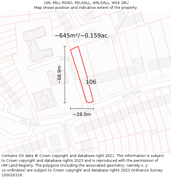 106, MILL ROAD, PELSALL, WALSALL, WS4 1BU: Plot and title map