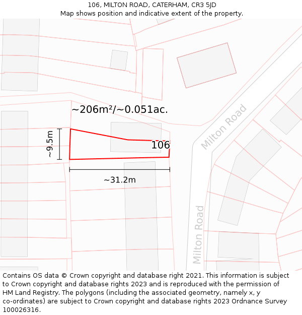 106, MILTON ROAD, CATERHAM, CR3 5JD: Plot and title map
