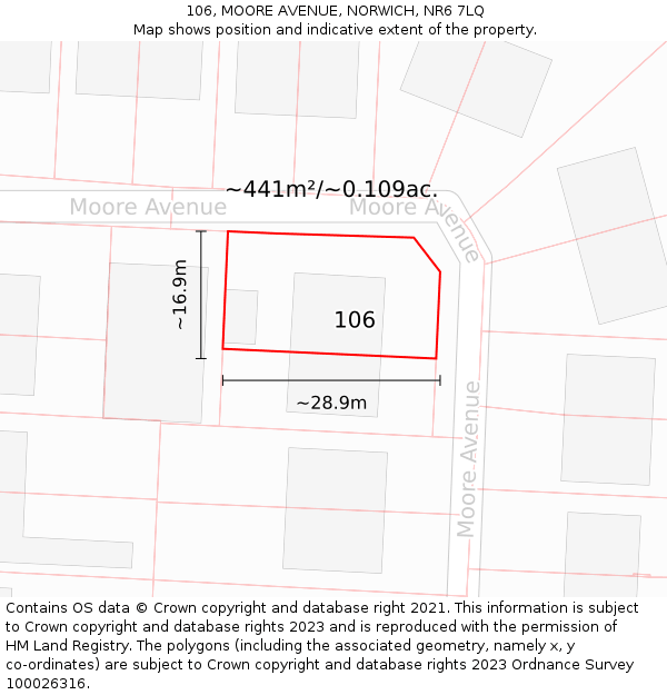 106, MOORE AVENUE, NORWICH, NR6 7LQ: Plot and title map