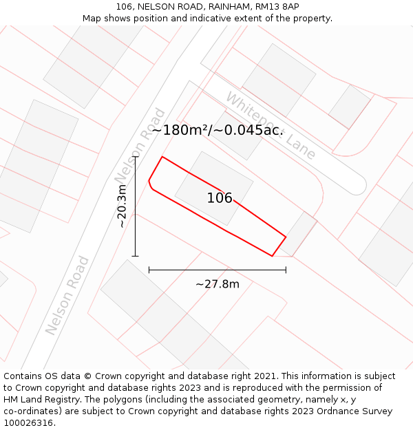 106, NELSON ROAD, RAINHAM, RM13 8AP: Plot and title map