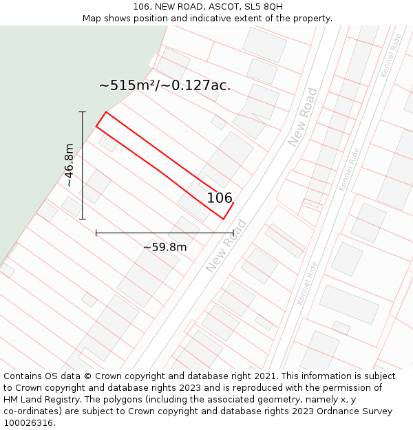106, NEW ROAD, ASCOT, SL5 8QH: Plot and title map