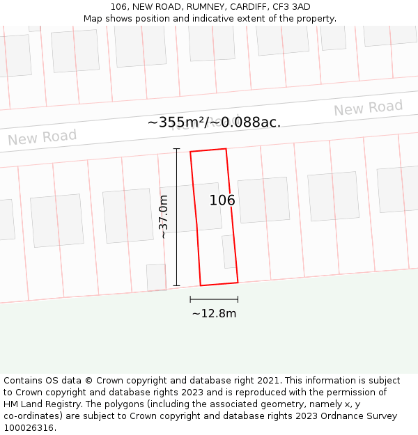 106, NEW ROAD, RUMNEY, CARDIFF, CF3 3AD: Plot and title map