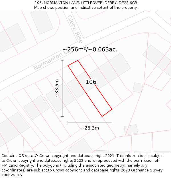 106, NORMANTON LANE, LITTLEOVER, DERBY, DE23 6GR: Plot and title map