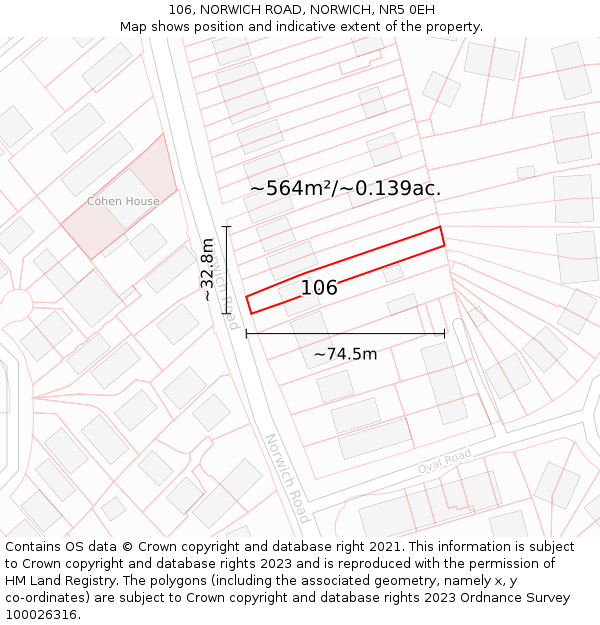 106, NORWICH ROAD, NORWICH, NR5 0EH: Plot and title map