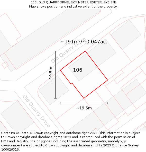 106, OLD QUARRY DRIVE, EXMINSTER, EXETER, EX6 8FE: Plot and title map