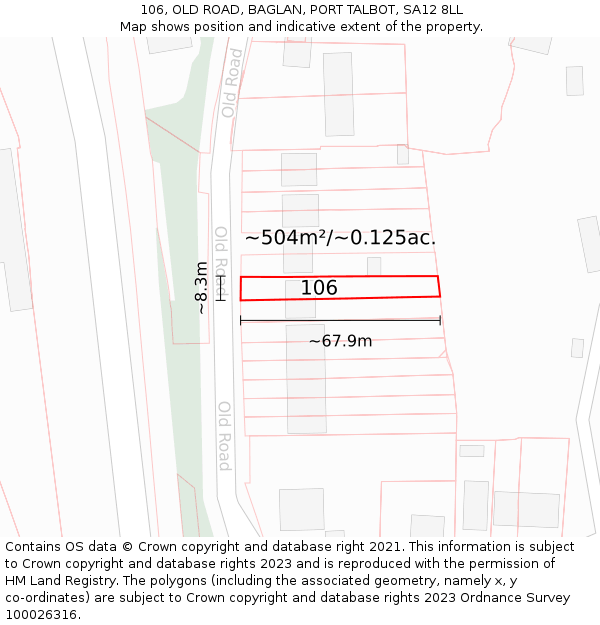 106, OLD ROAD, BAGLAN, PORT TALBOT, SA12 8LL: Plot and title map
