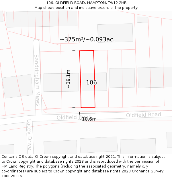 106, OLDFIELD ROAD, HAMPTON, TW12 2HR: Plot and title map