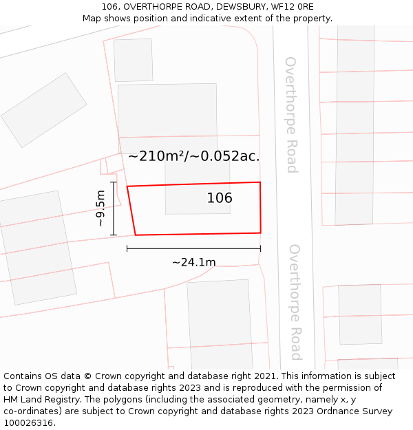 106, OVERTHORPE ROAD, DEWSBURY, WF12 0RE: Plot and title map