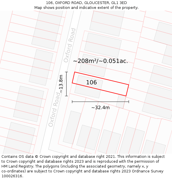 106, OXFORD ROAD, GLOUCESTER, GL1 3ED: Plot and title map