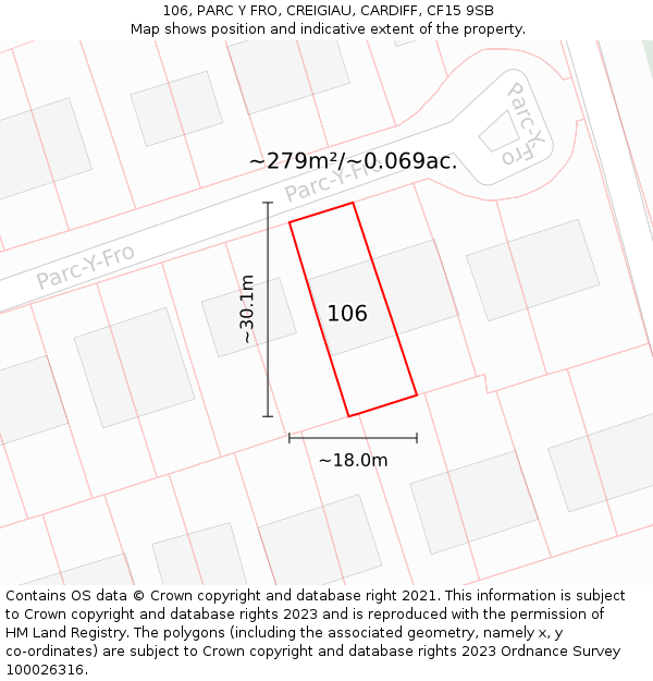 106, PARC Y FRO, CREIGIAU, CARDIFF, CF15 9SB: Plot and title map