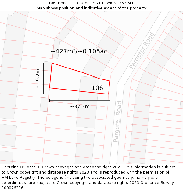 106, PARGETER ROAD, SMETHWICK, B67 5HZ: Plot and title map