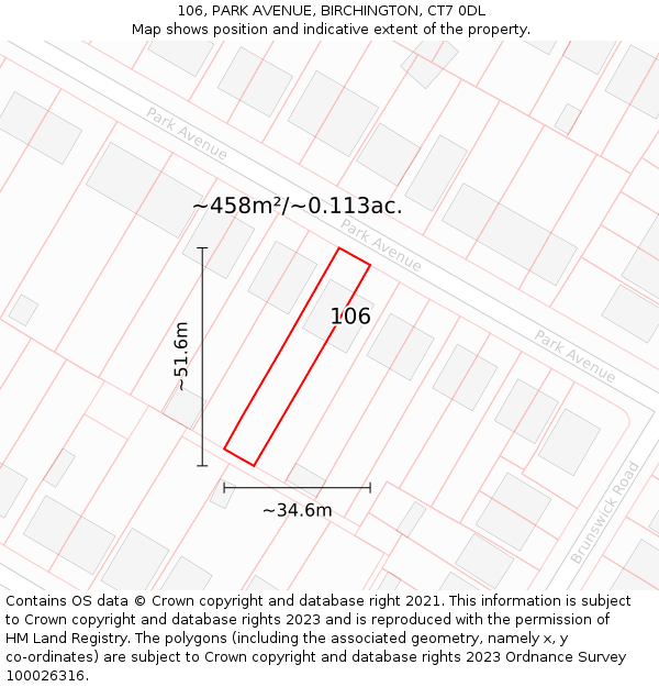 106, PARK AVENUE, BIRCHINGTON, CT7 0DL: Plot and title map