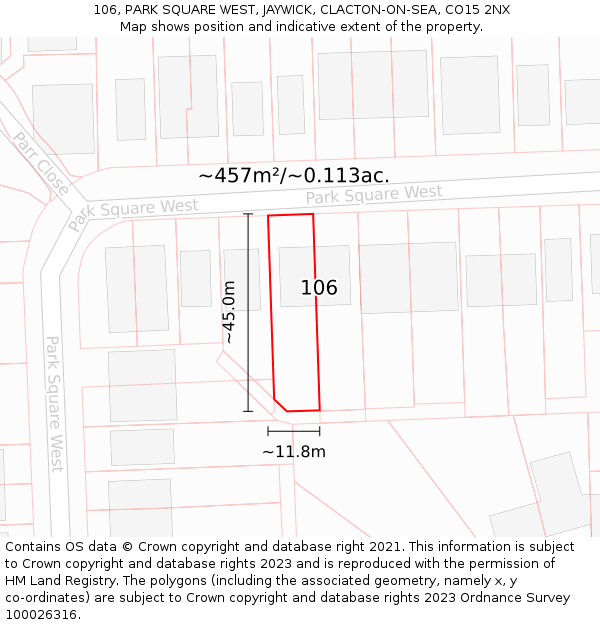 106, PARK SQUARE WEST, JAYWICK, CLACTON-ON-SEA, CO15 2NX: Plot and title map