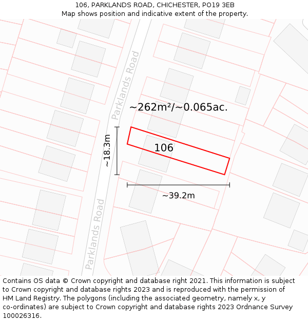 106, PARKLANDS ROAD, CHICHESTER, PO19 3EB: Plot and title map