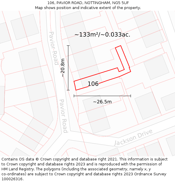 106, PAVIOR ROAD, NOTTINGHAM, NG5 5UF: Plot and title map
